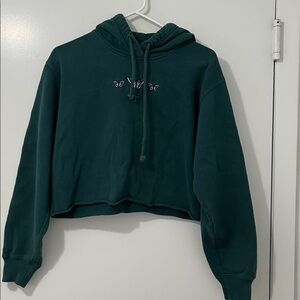 Hollister Dark Green Cropped Hoodie XS